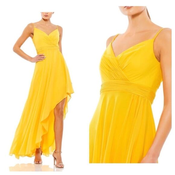 Ieena for Mac Duggal Marigold Chiffon High Low Cocktail Dress | Size 8 - Picture 1 of 13